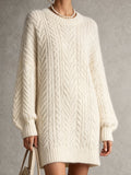Cream Cable Knit Sweater Dress