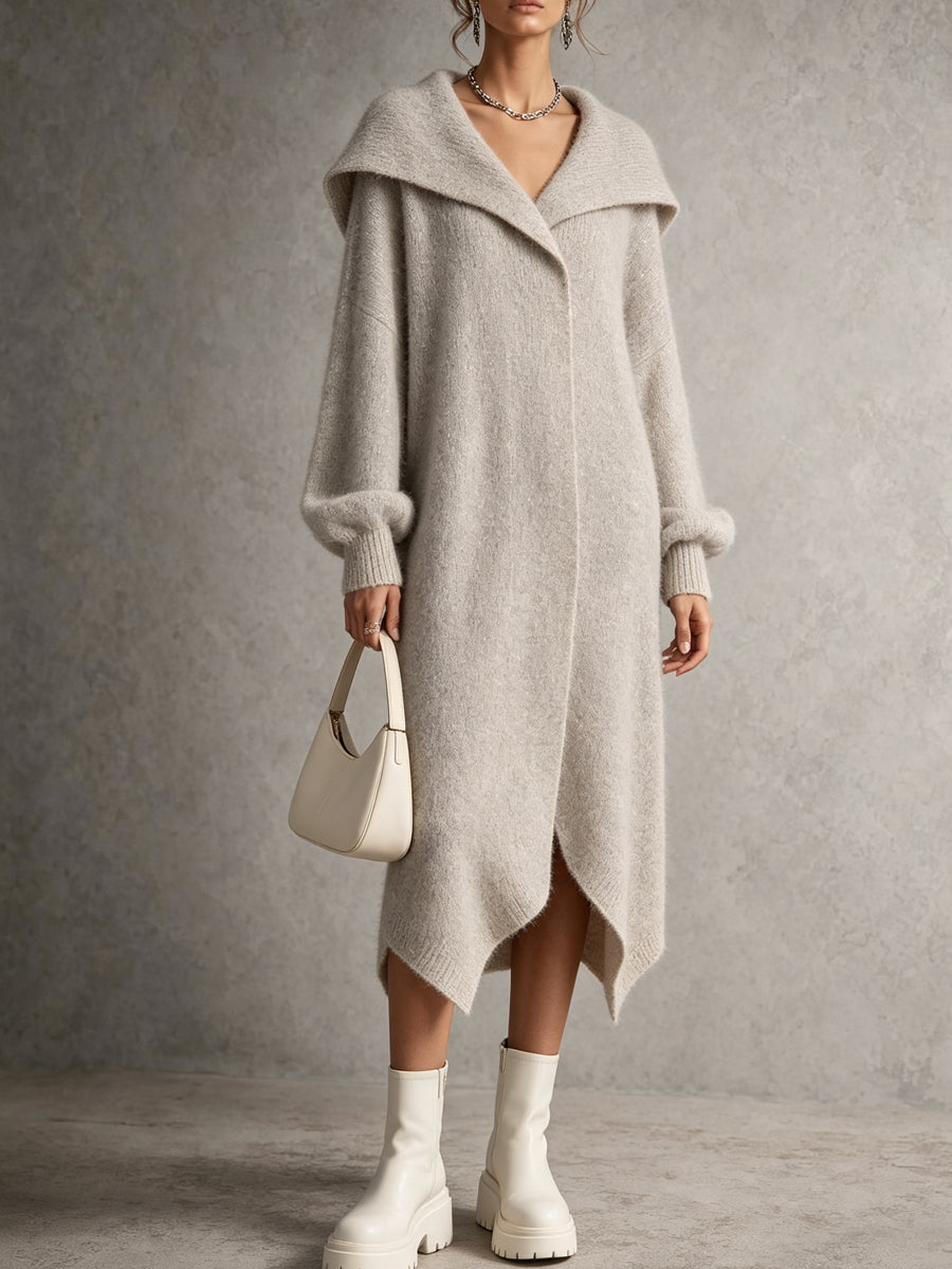Oatmeal Oversized Collar Knit Midi Dress