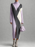 Lavender Grey Color Block Turtleneck Maxi Dress