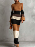Camel Multi Stripe Knit Maxi Dress
