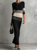 Black Cream Striped Knit Maxi Dress