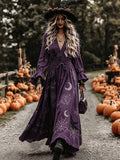 Purple Gothic Witchy Print Maxi Dress
