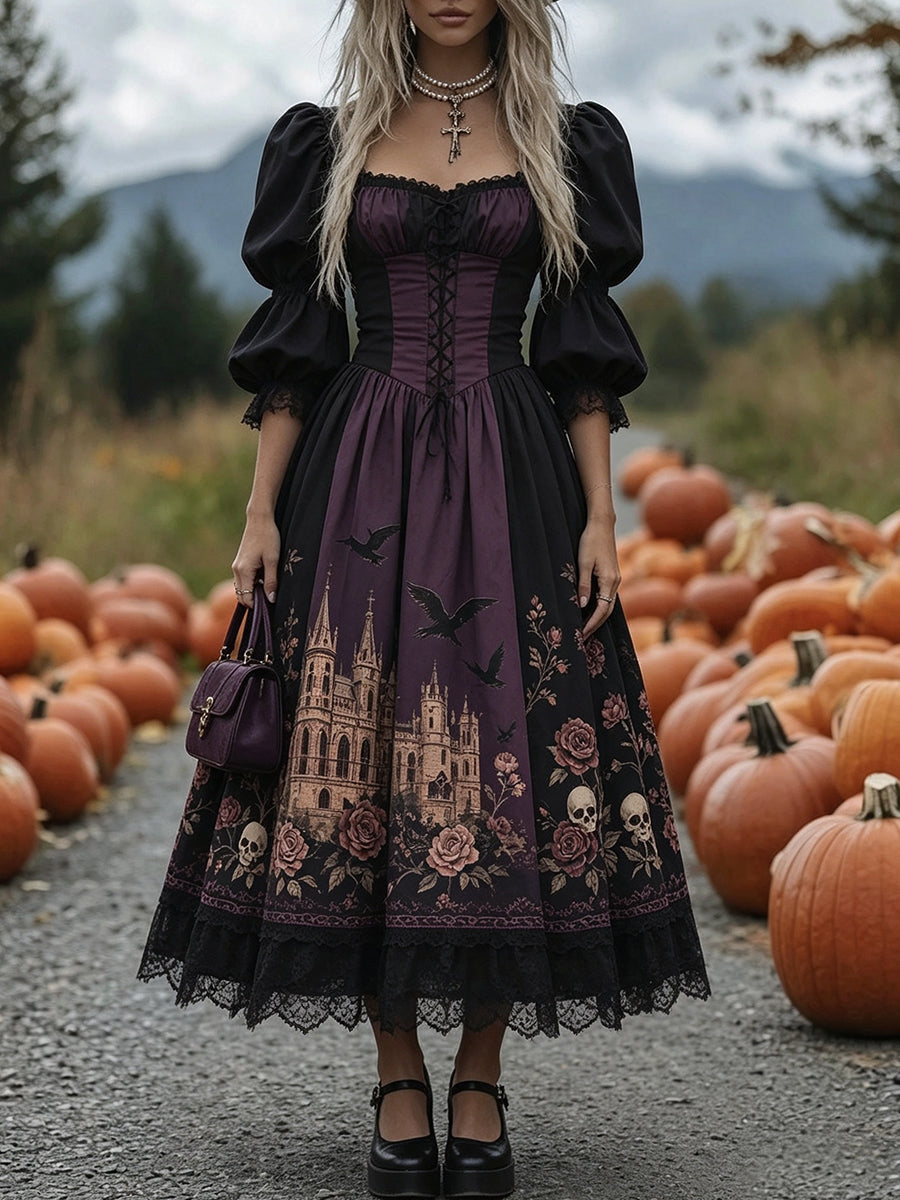 Black Purple Vintage Castle Corset Dress