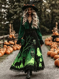 Green Black Owl Cat Velvet Maxi Dress