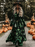 Green Mushroom Velvet Maxi Dress