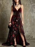 Burgundy Velvet Lace Skull Slip Dress