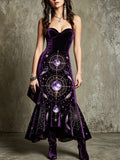Purple Velvet Crystal Ball Mermaid Maxi Dress
