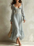 Sage Green Lace Sleeve Midi Dress
