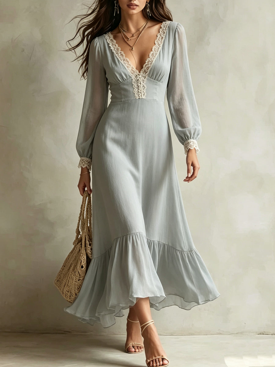 Sage Green Long Sleeve Corset Midi Dress