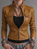 Mustard Brown Utility Leather Jacket