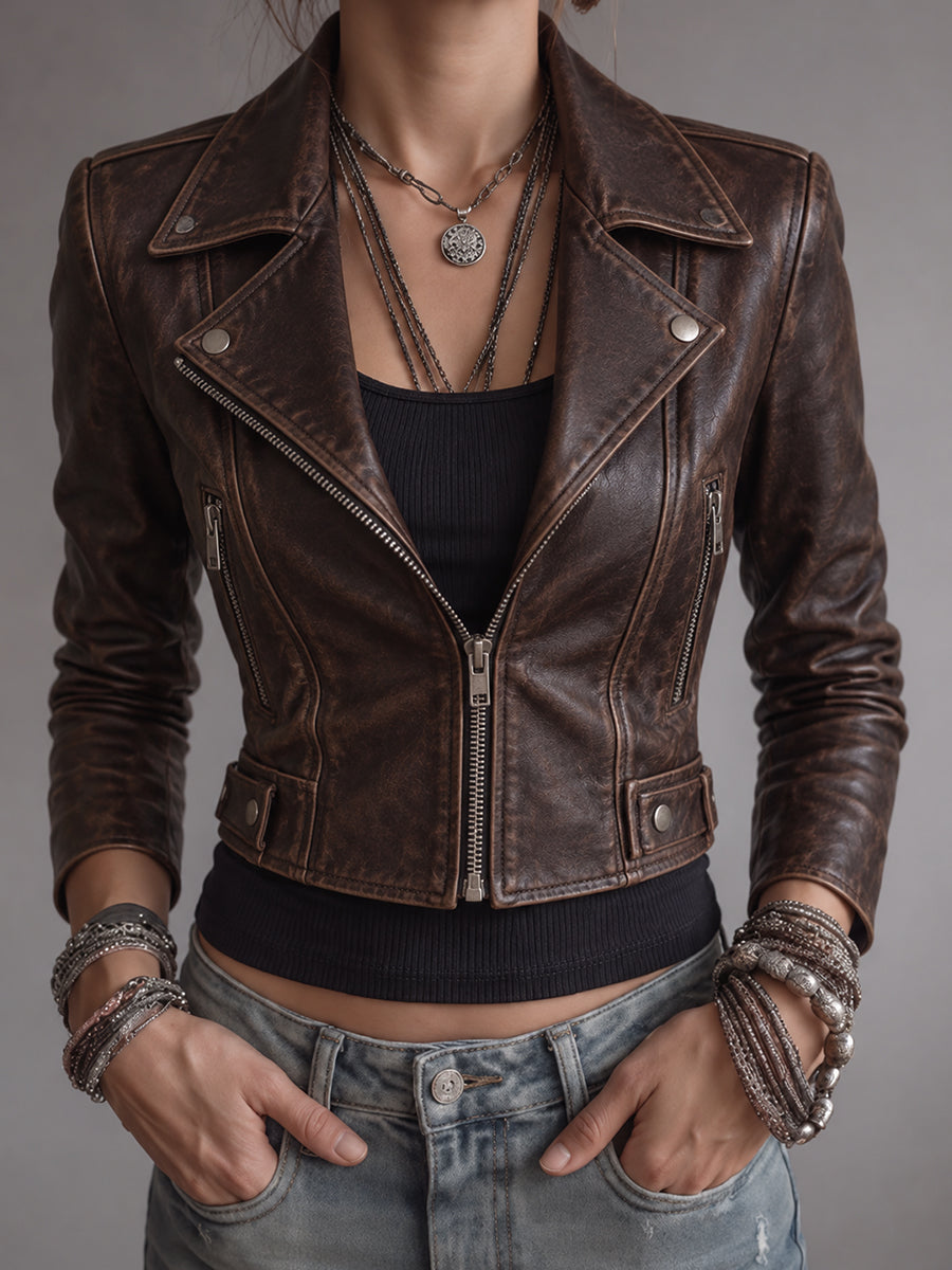 Espresso Brown Asymmetric Biker Jacket