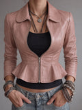 Blush Pink Peplum Leather Jacket