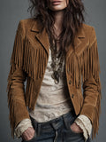 Camel Suede Fringe Jacket