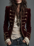 Burgundy Velvet Military Jacket