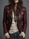 Burgundy Quilted Leather Biker Jacket
