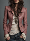 Blush Pink Peplum Leather Jacket