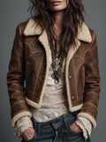 Brown Shearling Collar Leather Jacket