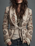 Cream Aztec Pattern Wrap Jacket