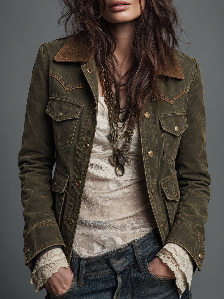 Olive Distressed Utility Jacket