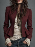 Burgundy Sculpted Peplum Jacket