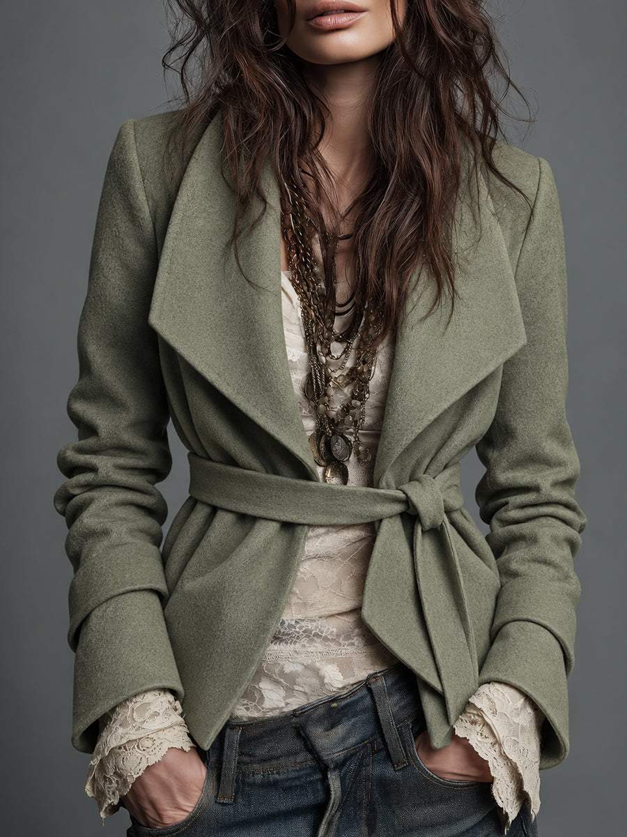 Sage Green Tie-Waist Wrap Jacket