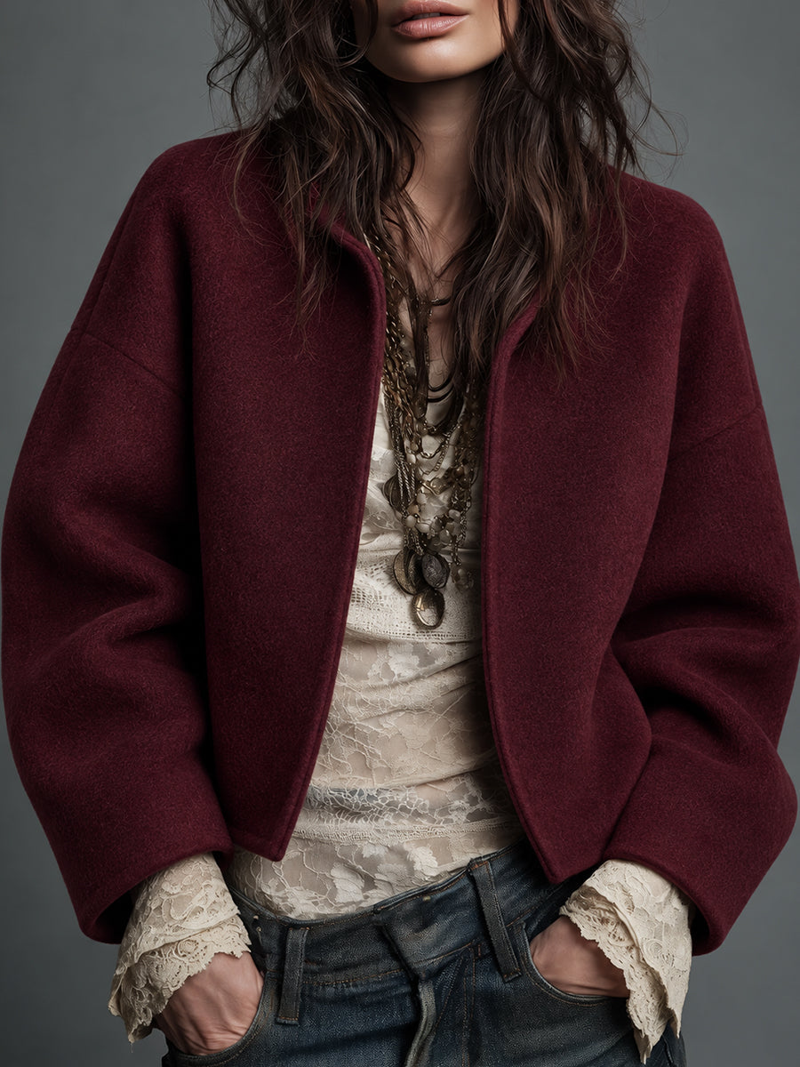 Burgundy Oversized Cocoon Jacket