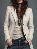 Ivory Tailored Leather Long Blazer