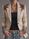 Cream Western Contrast-Yoke Blazer