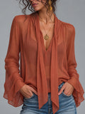 Terracotta Draped Sheer Blouse