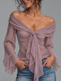 Mauve Off-Shoulder Tie Blouse