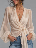 Ivory Sheer Wrap Blouse