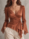 Copper Satin Wrap Blouse