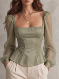 Sage Green Lace Panel Corset Blouse