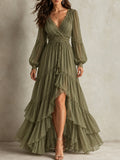 Olive Green Lace Trim Tassel Boho Maxi Dress