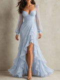 Powder Blue Sweetheart Ruffle Mermaid Dress