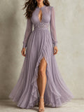 Lavender Lace Waist Pleated Maxi Dress