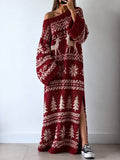 Red Fair Isle Oversized Knit Maxi Dress