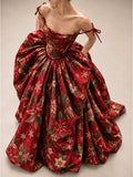 Red Christmas Print Ball Gown