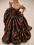 Black Christmas Print Ball Gown