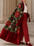 Green Poinsettia Print Velvet Trim Cape