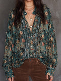 Teal Floral Distressed Blouse