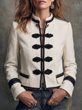 Cream Black Trim Military Jacket