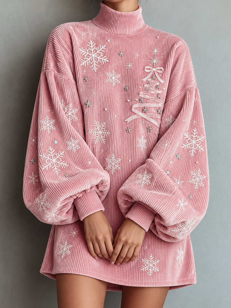 Pink Corduroy Snowflake Tunic Dress