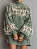 Sage Green Corduroy Fair Isle Tunic Dress