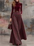 Burgundy Plaid Pleated Maxi Skirt Set