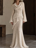 Cream Knit Cowl Neck Mermaid Maxi Dress