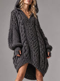 Charcoal Hooded Cable Knit Tunic Dress