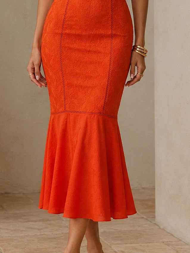 Ruched Tie-Front Mermaid Midi Dress