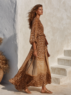 Retro V-neck Leopard Print Maxi Dress