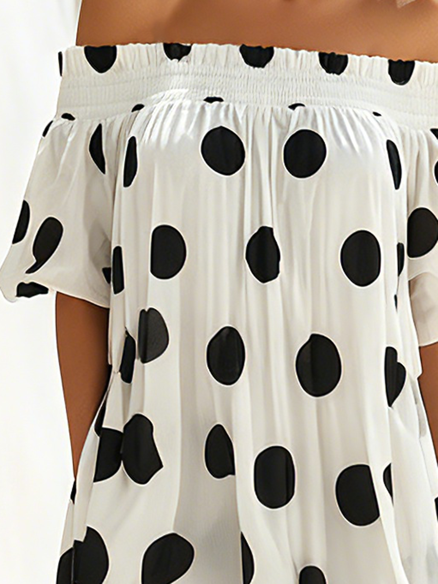 Resort-style Black And White Polka Dot Off-the-shoulder Maxi Dress